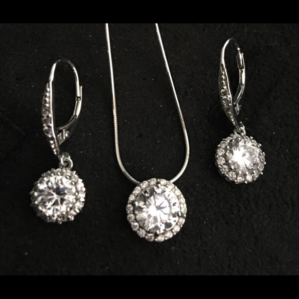 Fashion CZ halo drop earrings and Pendant